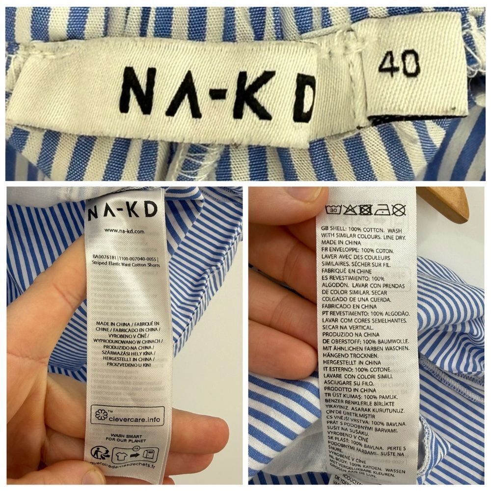 NA-KD Striped Elastic Waist Cotton Pull On Shorts in Blue & White | Size 10 - Picture 6 of 7